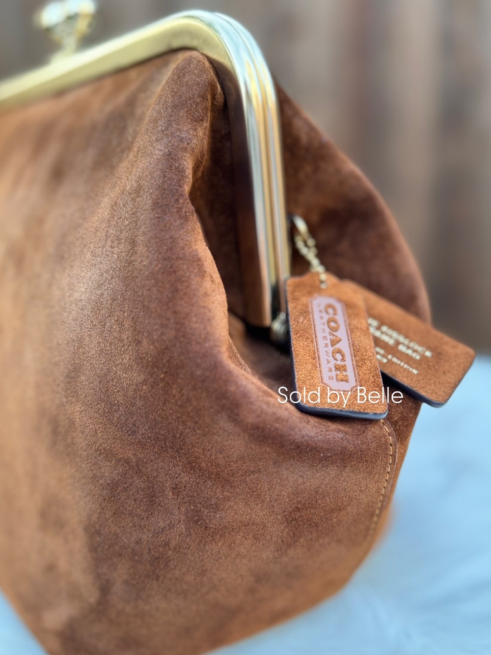 NWT Coach Suede Kisslock 27 Brass Warm Brown - Picture 2 of 6